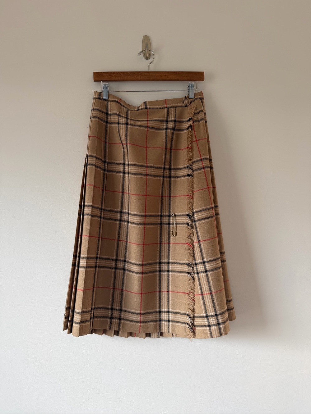 Camel Pleated Wool Skirt